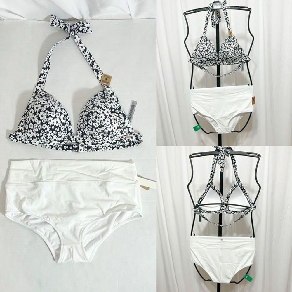 Pink Victoria's Secret NWT Sz XL Black White Swim Top High Rise White Bottom Set